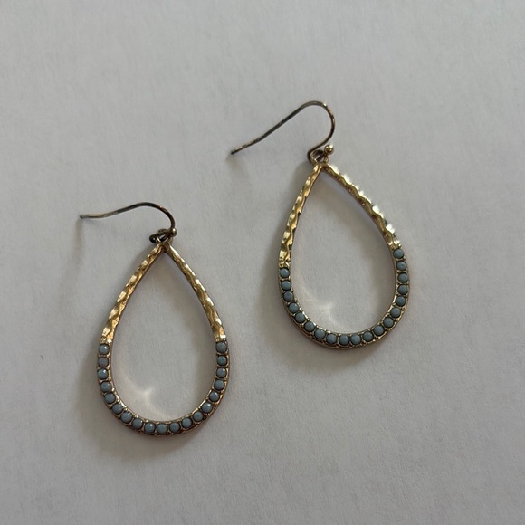 Gold tone with blue gemstones Teardrop Earrings clear backs will be provided - Picture 2 of 6